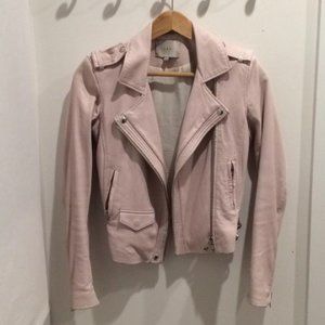 Iro light pink leather moto jacket